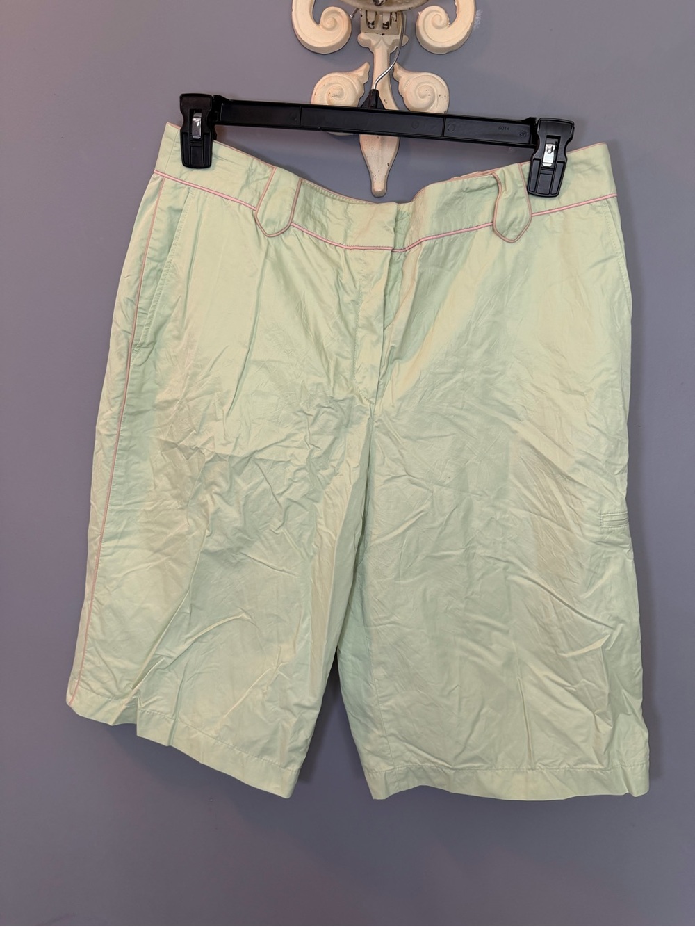 Escada Green Bermuda Shorts with Pink Trim